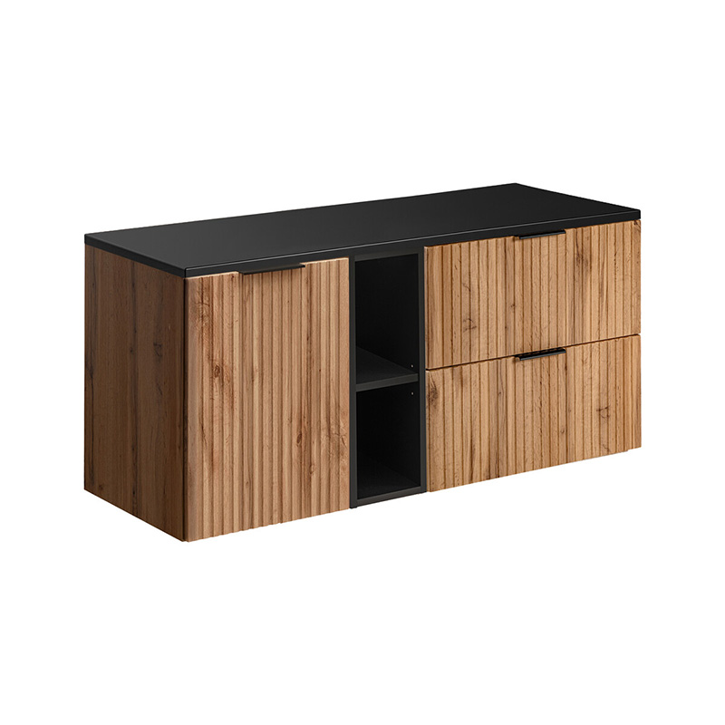 Ensemble salle de bain ADEL OAK 120 cm – finition noire mate et chêne Wotan